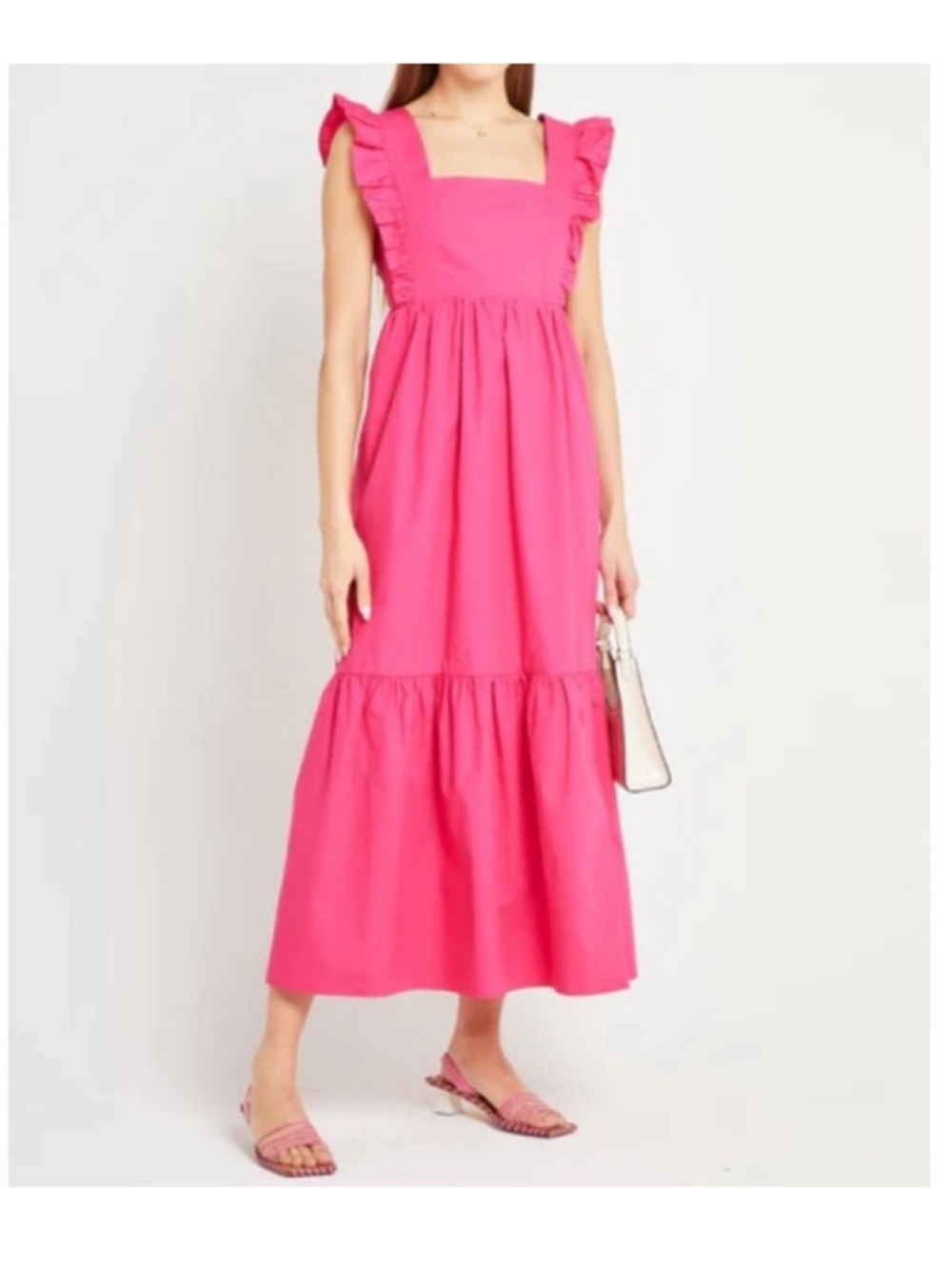 Hot Pink Ruffled Strap Nap Dress with Bow